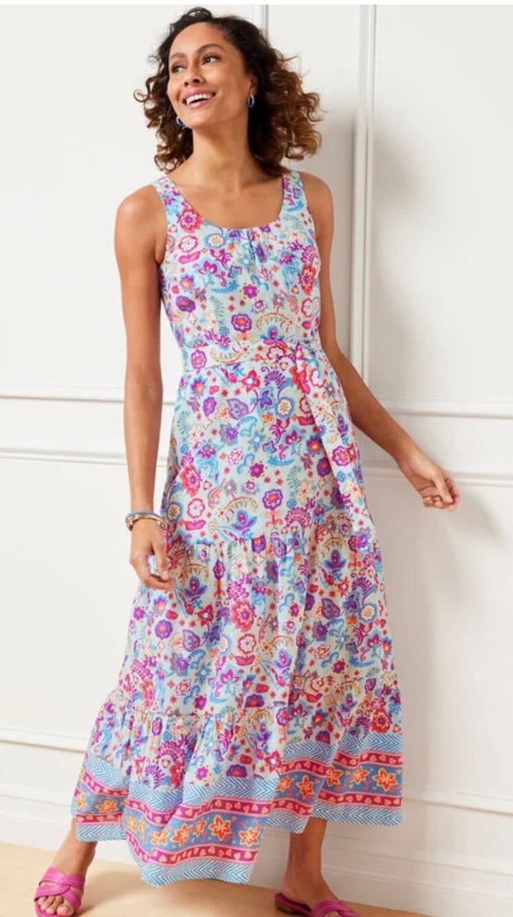 Talbots Charming Floral Belted Voile Maxi Dress Romantic Women's 12